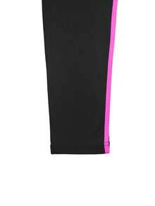 条纹印花运动长袖上衣和裤子套装 - 黑玫紅 - 查看 4