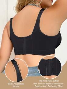 女士加大码蕾丝文胸，提胸文胸，无缝性感内衣，女士聚拢文胸，防下垂舒适文胸，深V文胸 - 黑色 - 查看 4