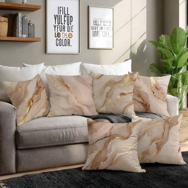 MEMNUN 6 buc. fețe de pernă imprimate cu model bej marmorat [fără inserție de pernă], 17,7 * 17,7 in (45 * 45 cm), [imprimare pe o singură față], fețe de pernă din poliester cu imprimeu animal pentru canapea, pat, sufragerie, dormitor, mașină, birou, decor hotel, pentru toate anotimpurile, cadou perfect pentru familie și prieteni