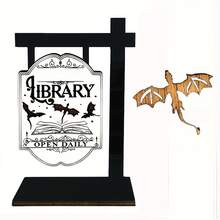 1pc Vintage Wooden Bat & Gothic Dragon Fantasy Design Bookshelf Decor - Bohemian Style Daily Open Mini Desktop Decoration, Halloween Home Office Shelf Ornament, Reader Gift, Quirky Design Meticulously Crafted Holiday Decor Gift, No Electricity No Feathers Home Decor Halloween Decor Room Decor - Multicolor - View 3