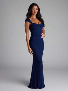 Sexy Bodycon Spaghetti Strap Dress, Waist Cinched Party Gown, Wedding Dress Spring - Navy Blue - View 3