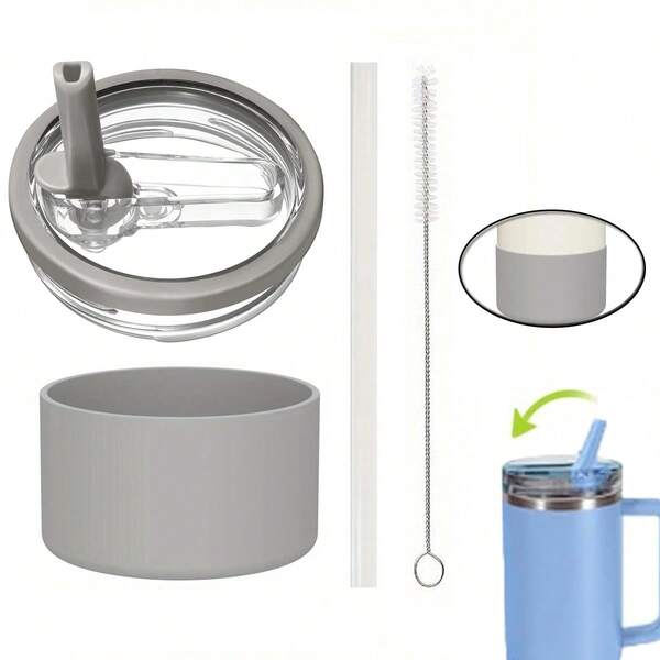 4PCS Compatible With Stanley Cup Accessories,Incloud 1PC 40 Oz Tumbler Flip Straw Lid Replacement,1 Coaster 7.5CM, 1 Straw, 1 Brush Fit For Stanley , Reusable Tumbler Cover, 1PC Spill Proof Splash Resistant Tumbler Lids For Stanley Cup