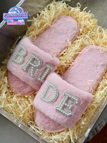 新娘拖鞋，温暖舒适的露趾拖鞋，适合新娘派对、单身派对和婚礼当天，平底交叉白色露趾拖鞋 - 粉色 - 查看 4