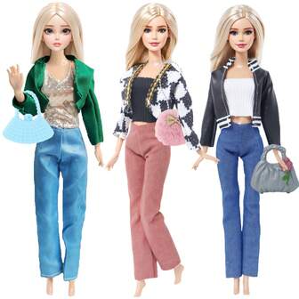 ملابس دمية بنات 11.5 بوصة 3 طقوم ملابس كاجوال من قمصان وبناطيل، ملابس مكتبية، 3 طقوم ملابس دمية + 3 حقائب جميلة كاكسسوارات، ألعاب تنكر الدمية هدايا عيد الميلاد وأكياس الجوارب (الدمية غير مشمولة)