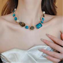 Set da sposa da donna, collana con strass blu, goccia di cristallo, fiore, collana personalizzata, gioielli per feste di ballo, gioielli per costumi di Halloween