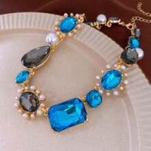 Set da sposa da donna, collana con strass blu, goccia di cristallo, fiore, collana personalizzata, gioielli per feste di ballo, gioielli per costumi di Halloween