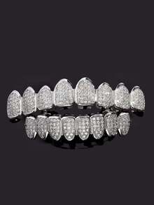 Diamond Grillz, Unisex, Răng giả mạ bạc và vàng phong cách Hip Hop, Phù hợp cho cả răng trên và răng dưới, Răng giả hóa trang cho rapper, Thích hợp cho dạ hội hóa trang, nhập vai, biểu diễn sân khấu, lễ hội hóa trang, hòa nhạc, chương trình rap, lễ hội, giải trí quán bar, hội chợ vui chơi - Nhiều màu - Xem 10