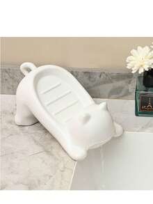 1pc Cute Cartoon Cat Soap Dish, Creative Non-Drip Bathroom Soap Holder, Storage Rack, Hygiene Draining Box - Multicolor - View 5