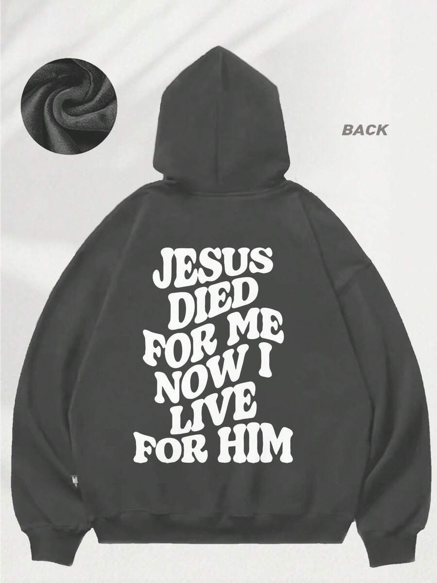 Hoodie Black Jesus Died For Me Now I Live For Him Print Casual Wear