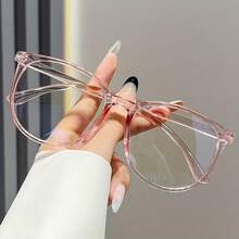 女士时尚黑色PC镜框，配AC镜片，塑料铰链，适合电脑和游戏，椭圆形全框非处方透明镜片眼镜 - 彩色 - 查看 3