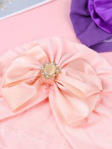 Gorro de niños con gemas de colores, decoración de lazo tridimensional de doble capa, gorra elástica tejida a mano a prueba de viento, gorro lindo para niñas pequeñas, adecuado para juegos al aire libre, fiestas y estilo diario