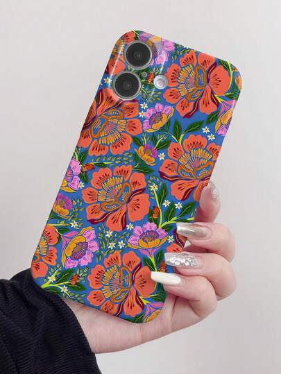 1 st. glansigt hårt telefonskal med livfullt blommönster, kompatibelt med 11, 12, XR, 13, 13 Pro, 13 Pro Max, 14, 14 Pro, 14 Pro Max, 15, 15 Pro, 15 Plus, 15 Pro Max, 16, 16 Pro, 16 Plus, 16 Pro Max, 16e