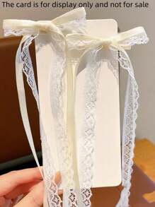 2pcs Lace Bow Hair Clips, Ribbon Tie Barrettes For Braids, Cute Kawaii Streamers For Pigtails, Korean Hair Accessories Valentines Claw Clips, School Stuff, Elegant, College, Winter Outfit For Women, Bows