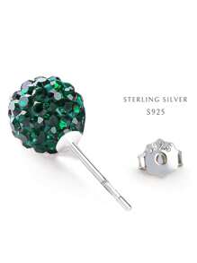 1 par de pendientes de bola brillante de plata de ley 925, 8mm, accesorio casual y de moda - Verde - Ver 2