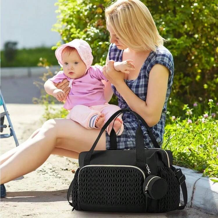 1 unidad  Bolsa de pañales de gran capacidad, bolso de hombro, bolso de viaje de poliéster con diseño multicompartimental. Es el regalo ideal para viajes en casa, camping, viajes de negocios y para nuevos padres. - Negro - Añade 6