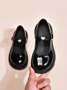 Zapatos de princesa con decoración de lazo y corazón para niñas, zapatos elegantes de estilo británico para la escuela/actuaciones, moda coreana - Negro - Ver 6