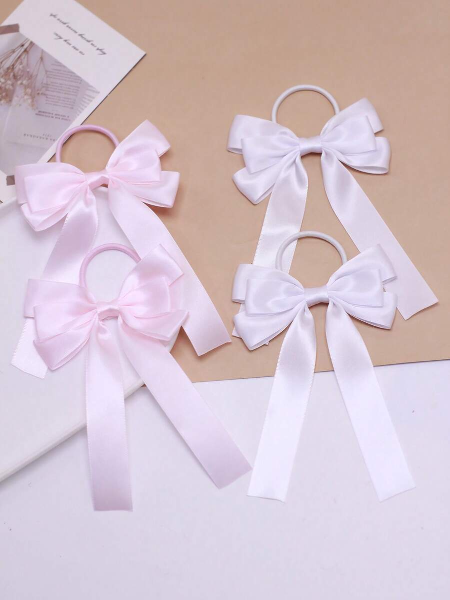 2pcs/Set Women Simple Solid Color Ribbon Multi-Layer Bow Scrunchies, High Elasticity Hair Ties, Suitable For School, Everyday Wear Hair Accessories - View 1