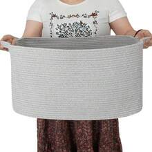 Inwagui Laundry Basket Large Woven Blanket Basket, Clothes Laundry Hamper 19" X 13.4" X 11" Storage Baskets For Organizing, Rectangle Rope Toy Basket For Living Room, Bedroom, Valentine's Day Basket - Multicolor - View 17