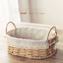 1pc Woven Rattan Desktop Storage Basket, Household Tea Table Paper Rope Organizer Box For Cosmetics, Remote Controls, Miscellaneous Items - Apricot - View 4