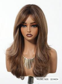 棕色高光渐变浪漫 22 英寸长波浪发带刘海合成假发，适合女性日常使用派对度假节日自然浪漫性感优雅简约休闲万圣节圣诞节角色扮演耐热假发角色扮演派对假发，适合时尚女性日常学校穿着
