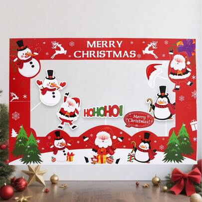 1 个 40*60 厘米圣诞装饰相框、圣诞老人雪人企鹅图案相框、圣诞快乐派对装饰、圣诞庆祝照片背景、圣诞镂空摄影道具背景装饰、圣诞纸质相框装饰、圣诞自拍道具、圣诞照片亭横幅框架