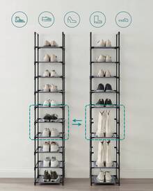 SONGMICS Scarpiera Ingresso a 10 Ripiani, Scaffale Portascarpe, Scarpiera Compatta, 33 x 33 x 173 cm, Telaio in Metallo, Ripiani in Tessuto Non Tessuto, Corridoio, Camera da Letto, Grigio - Grigio - Visualizzare 3