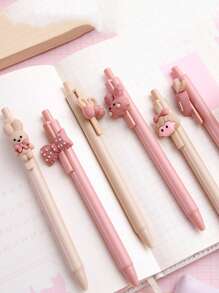 1/3/6支卡通中性笔 可爱贴纸按钮笔 学生考试/办公签字笔 0.5mm黑色墨水 可爱女孩按钮中性笔 学生学习文具 考试签字笔