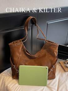 1 件纯色 PU 皮革时尚女士单肩包，休闲复古手提包，带按扣和拉链，大容量手提包适合旅行、购物、约会、女士礼物，适合少女、大学生、初学者和白领工作者，非常适合办公室、学校、工作、商务、通勤、户外、旅行、徒步旅行