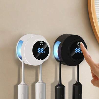 1 件智能牙刷消毒器、壁挂式牙刷架、牙刷消毒器、牙刷收纳架、双槽牙刷架、浴室配件、家居装饰