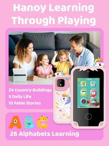 儿童电话,适合女孩和男孩的玩具,儿童智能手机玩具生日礼物,适合 2、3、5、7、8、10 岁幼儿,益智学习玩具,配备 2.8 英寸触摸屏、音乐播放器、相机、游戏、睡前故事播放、9600W 双摄像头、有趣的涂鸦和音乐游戏 - 彩色 - 查看 7