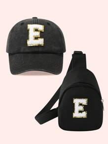 2件套儿童男童纯色26字母棒球帽和卡车帽配迷你背包套装，女童2件套轻便便携式零钱包，适合日常户外防晒