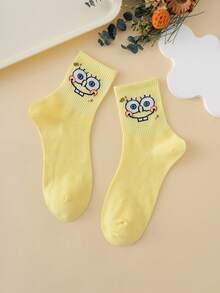 1 Cặp vớ thể thao dài đến bắp chân bằng vải Jacquard nhiều màu họa tiết SpongeBob SquarePants thoáng khí thoải mái cho nữ, phù hợp với mọi mùa, kích thước Châu Âu, màu sắc phong phú, chống mài mòn, hoàn hảo để mặc hàng ngày - Nhiều màu - Xem 5