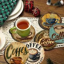 6 piezas Posavasos de madera con estampado de café - Protectores de mesa impresos de colores - Accesorios de cocina antideslizantes - Decoración del hogar - Suministros para fiestas temáticas - Regalos de inauguración de casa/Acción de Gracias para agregar un ambiente acogedor