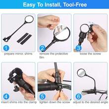 Handlebar Bike Mirror, 2 Pack Rear View Mirror 360°Rotatable Shockproof Adjustable Handlebar Bicycle Rearview Mirrors For Mountain Road Bike Electric Bicycle, Cycling Rearview Mirror, E-Bike Motorcycle,Easy To Install (Black) - Gói 2 - Xem 5