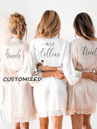 Custom Personalized Satin Bridal Robe With Lace Trim, Custom Wedding Robe For Bride Bridesmaid, Personalized Satin Robe, Custom Bridal Robe, Bridesmaid Getting Ready Robe, Wedding Party Robes, Lace Trim Robe, Custom Name Robe, Bride Robe Gift, Bridal Shower Gift, Silky Loungewear, Matching Bridesmaid Robes Silky Loungewear For Bridal Party Gift, Getting Ready Robe, ,Colorful,Cute,Adorable,Funny,Kawaii,Y2K,Stylish,Unisex,Casual,Custom,Personalized,Unique,Customized,Ideal Gifts For Him,Ideal Gifts For Her,Her,Boyfriend,Girlfriend,Family,Friends