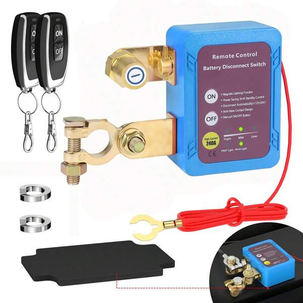 Interruptor maestro de desconexión de batería de 12 V, interruptor maestro de batería con control remoto, interruptor de apagado de batería para automóvil de uso pesado, 240 A 433 MHz anti-robo para automóvil, caravana, barco, camión