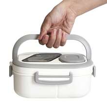 NEUZOJIT 1 Adult Bento Box, Salad Container, Large 40.5 Oz. Salad Bowl, Bento-Style Tray For Toppings, 3 Oz. Sauce Container For Dressing, With Reusable Fork And Knife,Back To School - trắng - Xem 9