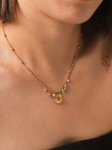 1PC Stainless Steel Shell Pendant Necklace Bracelet Set - Shell Necklace - View 1