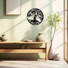 Tree Of Life Metal Wall Clock, Black Large Wall Clock, Silent Mid Century Wall Clock, Tree Clock, Modern Living Room Clock, Horloge Murale] Chic Metal Wall Wall Sculpture Detailed Cutout Metal Wall Decor Metal Tree Wall Decor Metal Wall Decor With Birds - 黑色 - 查看 10