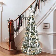 Pop-Up Artificial Christmas Tree, Includes Two Sizes (6ft/7ft), Equipped With UL Light String, Pine Cones And Christmas Balls, Easy To Install Folding Design Plastic Base,, Suitable For Office, Home,Christmas Party Decoration