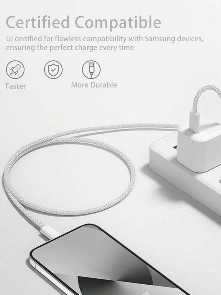 60W Type-C To USB-C Colorful Fast Charging Cable, High-Speed Charging, Compatible With Various Type-C Devices, Supports Fast Charging, Suitable For IPhone 17/16/15/Pro/Pro Max - White - View 4