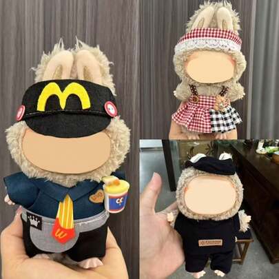 Ropa de muñeca de 17 cm, decoración colgante de 17 cm, figura de la 1ª y 2ª generación de Labobo, conjunto de disfraz con gorro a cuadros para el atuendo de Potato