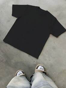 1pc 100% Cotton Graphic T-Shirt For Men's -Casual Fashion Versatile Solid Color Round Neck T-Shirt, Comfortable Fit Tops,  Suitable For All Seasons Clothes, Daily Wear, Back To School Wear, Boyfriend Gift Tops - 黑色 - 查看 2