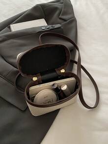 复古简约拼色小盒子手提包、女士单肩包 - 咖啡棕 - 查看 6