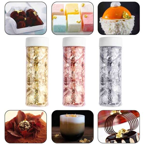 2克可食用金箔蛋糕装饰片，金箔装饰贴纸，仿金属装饰，适用于饮料、烹饪、巧克力、蛋糕、饮品、甜点、纸杯蛋糕、化妆品等。