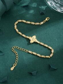 1 件高品质欧美方晶锆石镀铜 18K 四叶草和星空手链，女士礼物，日常佩戴 - 金黃色 - 查看 1