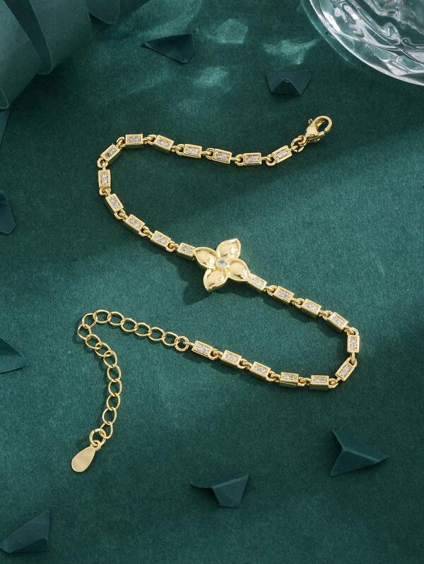 1 件高品质欧美方晶锆石镀铜 18K 四叶草和星空手链，女士礼物，日常佩戴