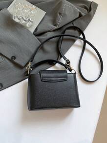 新款亮面牛皮石纹立体感网红包，时尚单肩斜挎包，V型水桶包，女士时尚包包 - 黑色 - 查看 7