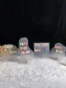 日式美甲展示板，甲片架，亚克力美甲样品展示架，花卉、圆形、云朵图案，适用于指甲油、凝胶指甲油色卡展示，美甲沙龙展示工具 - 彩色 - 查看 4