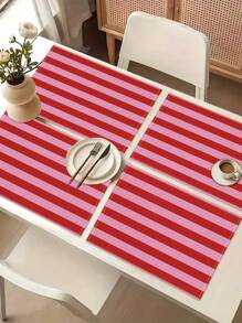 1pc Rectangle Striped Table Runner, Kitchen & Dining Table Decoration, All Season Home Decor Textile - Red - View 7